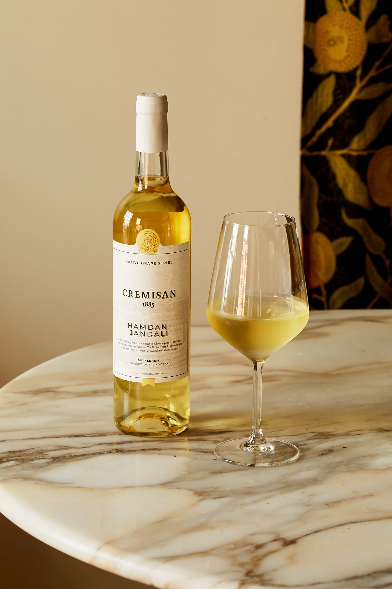 Cremisan Winery Hamdani-Jandali Beit Jala 2023 bottle and glass