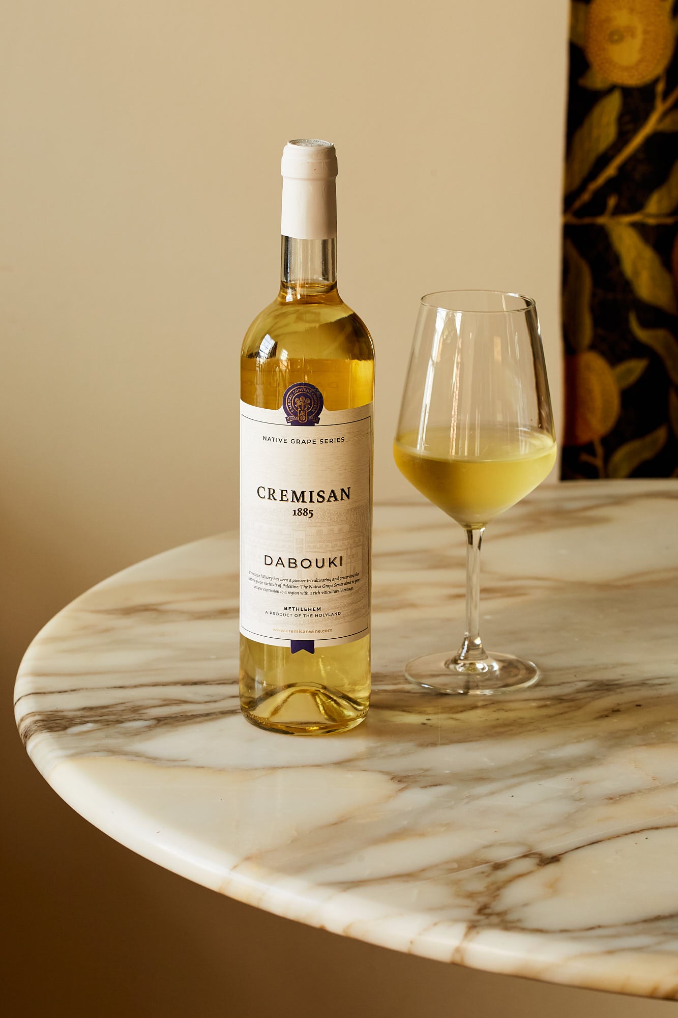 Cremisan Winery Dabouki Beit Jala 2024 bottle and glass