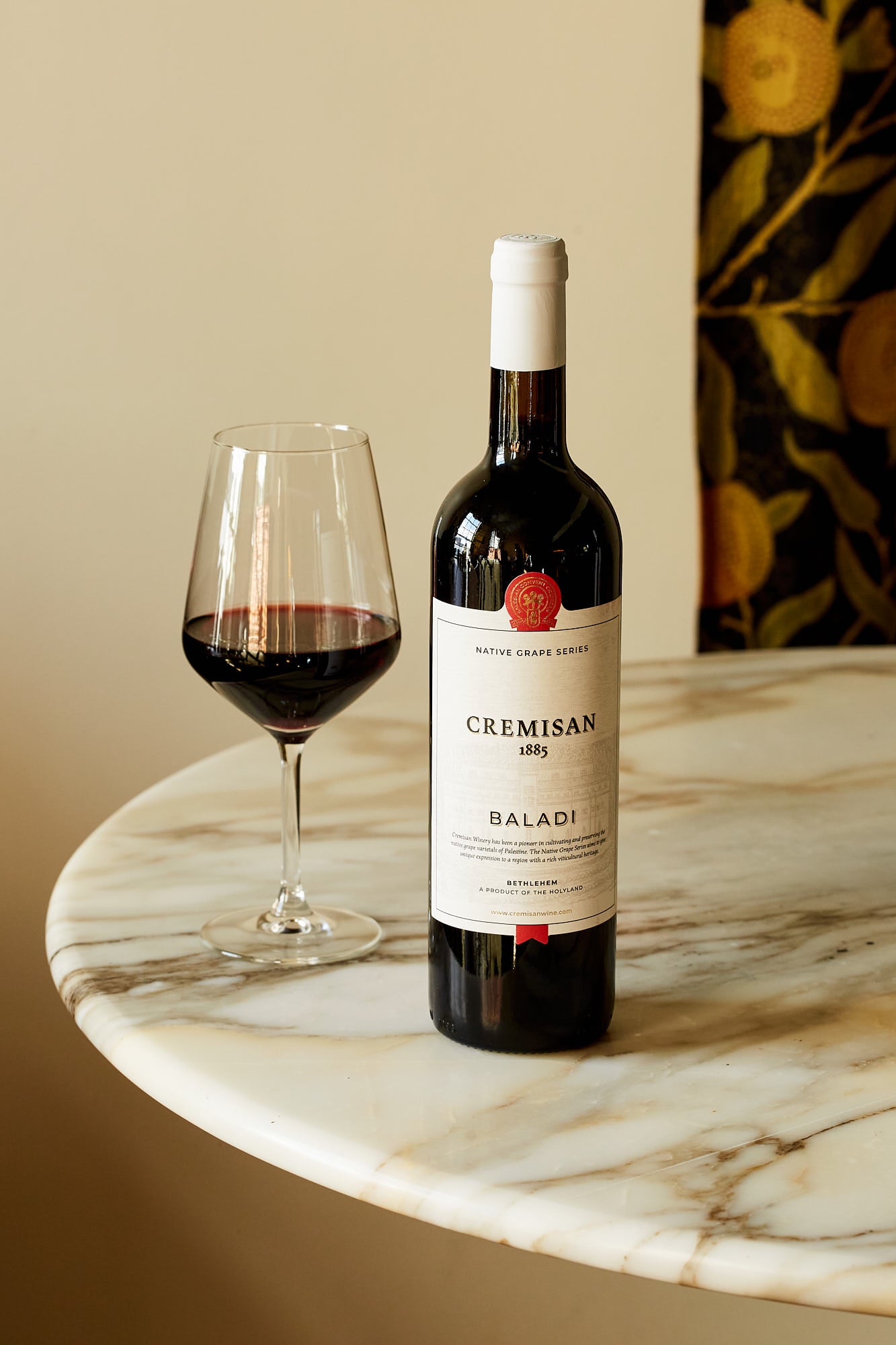 Cremisan Winery Baladi Beit Jala 2024 bottle and glass